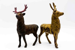 Pair Antique Gold Painted Deer Cast Iron Banks