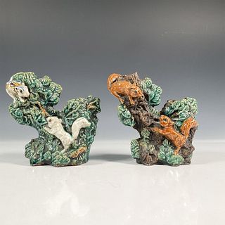 Pair of Majolica Glazed Porcelain Candle Holders