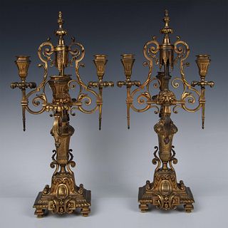 Pair of Brass Baroque Style Candelabras