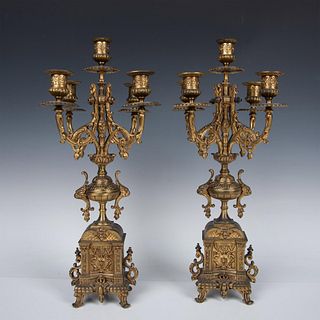 Pair of Brass Baroque Style Mantel Candelabras