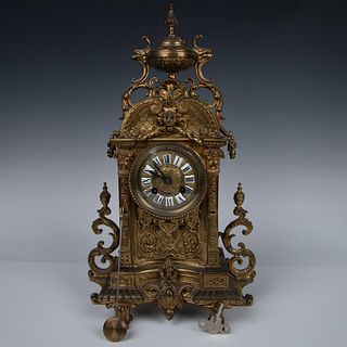 Elaborate Brass Mantle Clock, Lion Face Motif