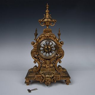 Elaborate Brass Mantle Clock, Cherub Face Motif