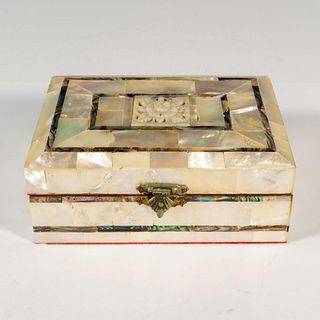 Vintage Mother of Pearl Floral Jewelry Box