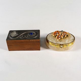 2pc Vintage Wooden and Enamel Jewelry Boxes