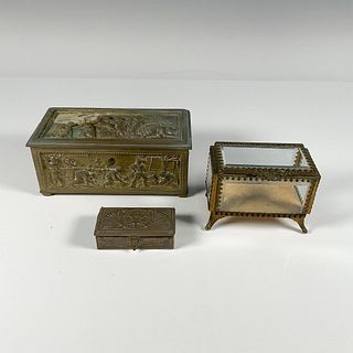 3pc Vintage Ornate Brass Dresser Boxes