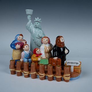 Ceramic Menorah Featuring Immigrating Family