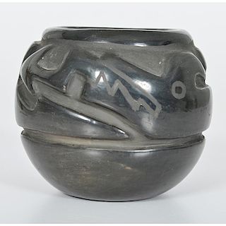 Santa Clara Carved Avanyu Blackware Pottery Bowl
