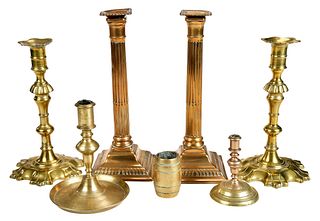 Group of Seven Brass Table Objects