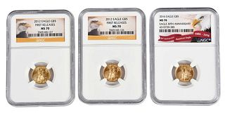 Three American Gold Eagle Tenth-Ounce Coins