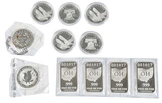 Group of Silver Bullion, Coins and Bars 