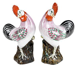 Pair of Chinese Export Porcelain Roosters