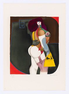 Richard Lindner - Woman with yellow handbag