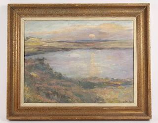 Impressionist Oil Landscape, "Lake at Sunset"