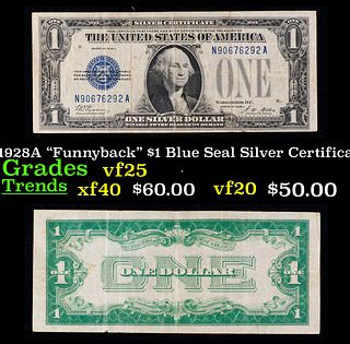 1928A "Funnyback" $1 Blue Seal Silver Certificate Grades vf+