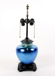 Steuben Blue Aurene Glass Table Lamp
