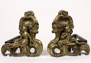 Pair of French Figural Gilt Bronze Andirons
