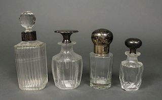 Gp. of 4 Sterling Mounted Glass & Crystal Bottles