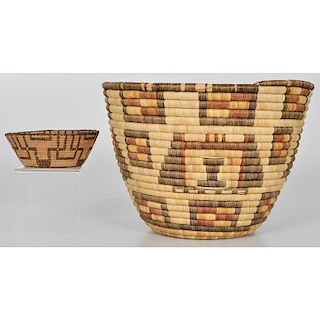 Hopi Basket with Crow Mother Design PLUS Akimel O'odham [Pima] Basket