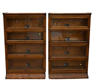Pair of Viking Oak Four Section Barrister Style Stacking Bookcases