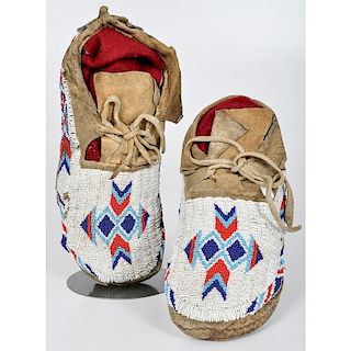 Northern Plains Beaded Hide Moccasins