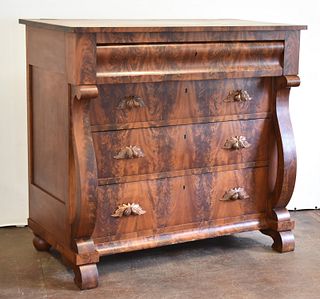 EMPIRE STYLE BURLED WALNUT CHEST OF DRAWERS
