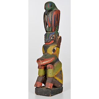 Northwest Coast Painted Wood Model Totem Pole, From the Collection of Jan Sorgenfrei, Ohio