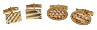 Two Pairs 14kt. Cufflinks, One with Diamonds