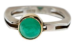 18kt. Colombian Emerald and Sterling Ring
