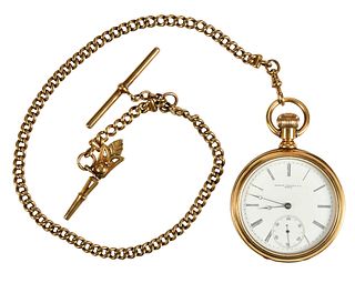 18kt. Bigelow Kennard & Pocket Watch, with 14kt. Watch Fob and Chain