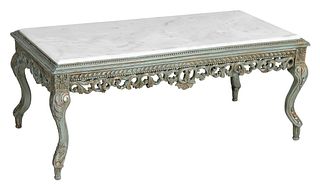 Italian Louis XV Style Paint Decorated Marble Top Cocktail Table