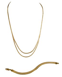18kt. Tri Gold Necklace and 14kt. Gold Bracelet