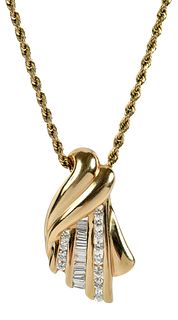 14kt. Diamond Pendant with Rope Chain