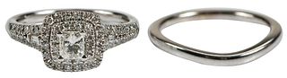 14kt. Double Halo Princess Cut Diamond Ring with Matching Band 