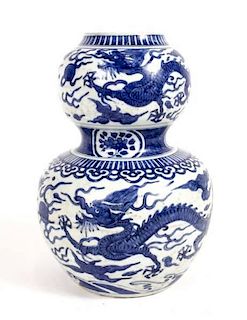 Chinese Blue & White Double Gourd Porcelain Vase