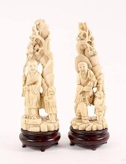 Pair of Chinese Carved Ivory Figural Sculptures