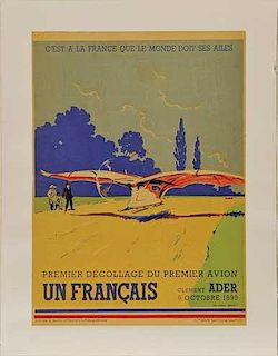 Premier Décollage du Premier Avion original promotional poster by Lucien Cave, France, 1930’s
