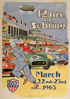 12 Hours of Sebring 1963 original official event poster by Zito, USA