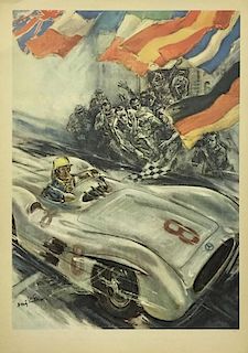 1954 1955 Mercedes-Benz original victory poster by Hans Liska, Germany, 1955