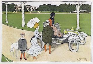 L'Elégante à l' Automobile by Maurice Biais, France, ca. 1905, multicolor lithograph