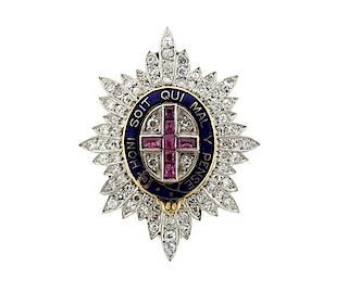 English Platinum Diamond  Order of the Garter Pin