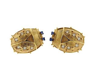 14K Gold Diamond  Scarab Cufflinks