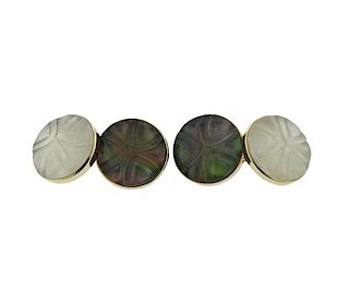 Trianon 18k Gold Carved Crystal Mother of Pearl Cufflinks