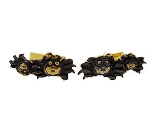 Gumps 18K Gold Shakudo Crab Motif Cufflinks