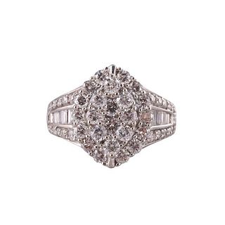14k Gold Diamond Oval Shaped Cluster Ring