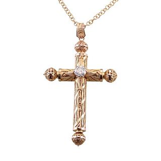 14k Gold Diamond Filigree Cross Pendant Necklace 