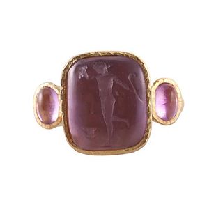 Elizabeth Locke 19k Gold Amethyst Venetian Glass Intaglio Ring