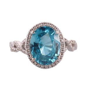 5.36ct Blue Zircon 14k Gold Diamond Ring