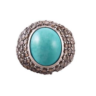18k Gold Fancy Diamond Turquoise Ring