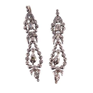 Antique Silver Rose Cut Diamond Earrings