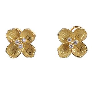 Tiffany &amp; Co 18k Gold Diamond Flower Earrings